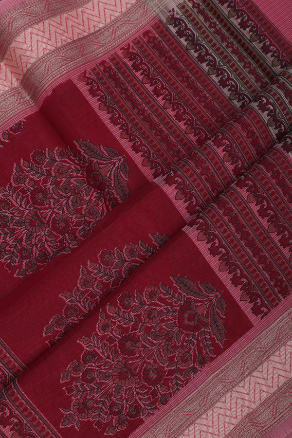 Kota Cotton Saree In Pink And Red With Chevron Design