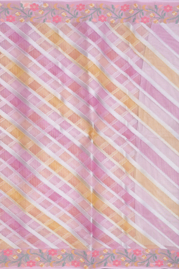 Kota Cotton Saree In Pink And Yellow With Diagonal Design