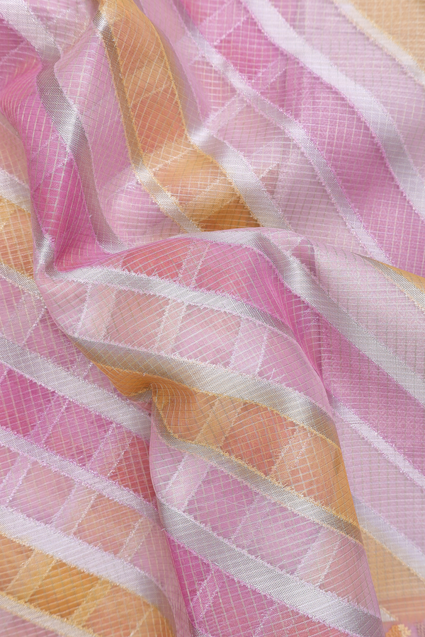 Kota Cotton Saree In Pink And Yellow With Diagonal Design