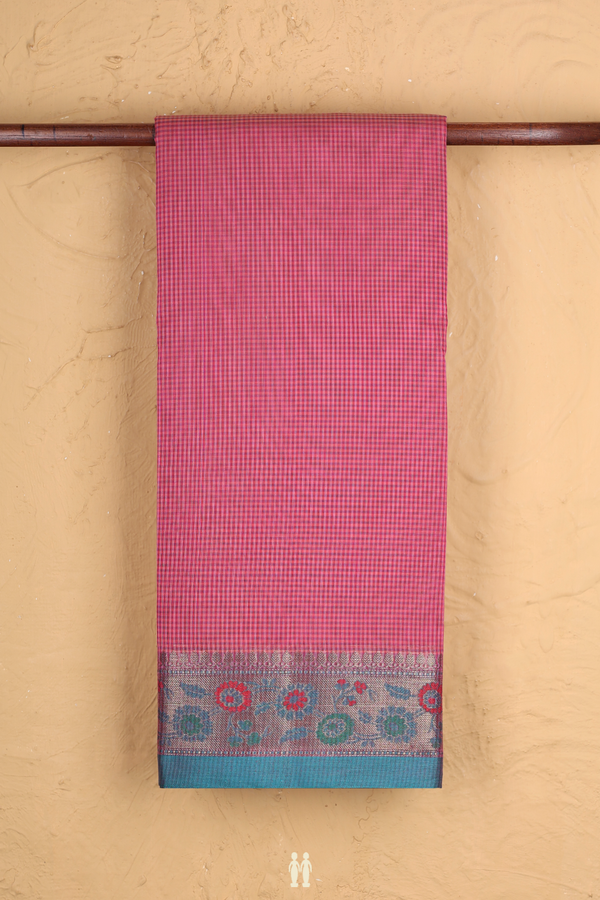 Kota Cotton Saree In Pink With Checks Design