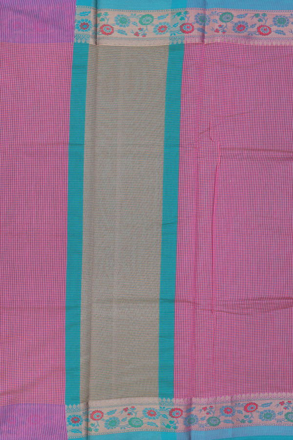 Kota Cotton Saree In Pink With Checks Design