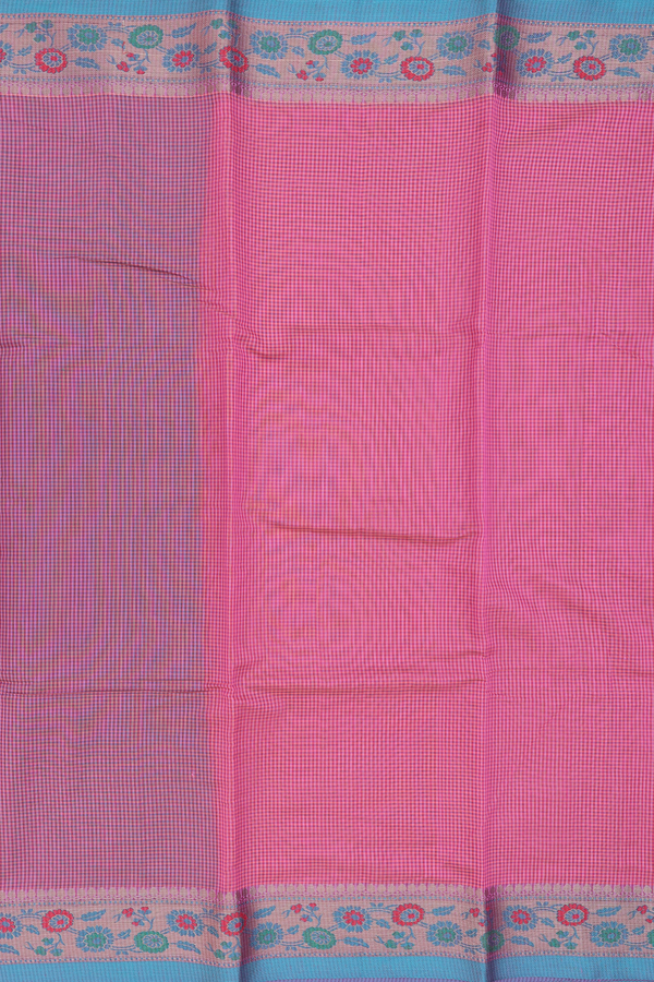 Kota Cotton Saree In Pink With Checks Design