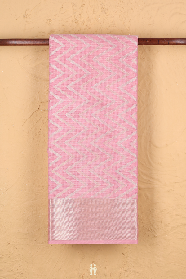 Kota Cotton Saree In Pink With Chevron Design