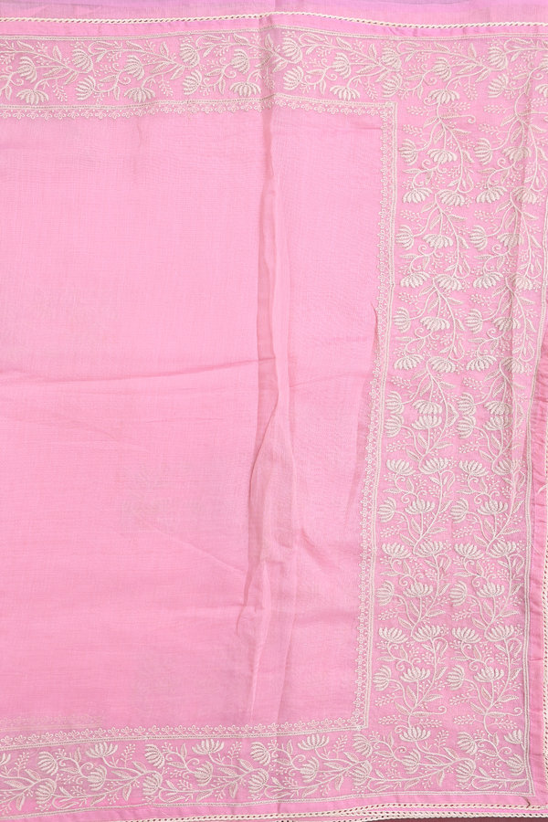 Kota Cotton Saree In Pink With Floral Border