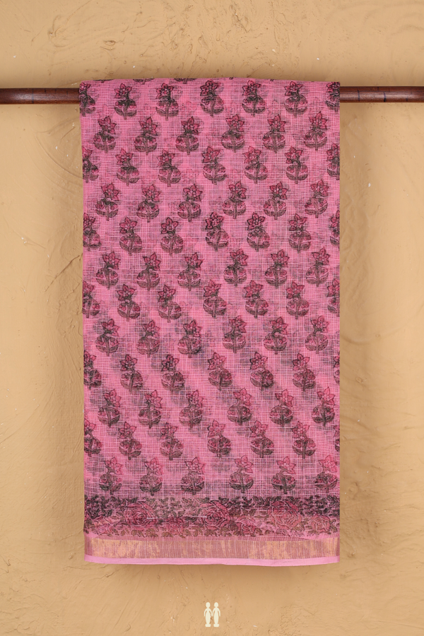 Kota Cotton Saree In Pink With Floral Design