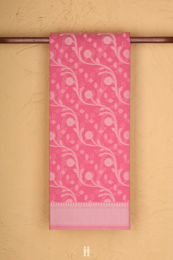 Kota Cotton Saree In Pink With Floral Design