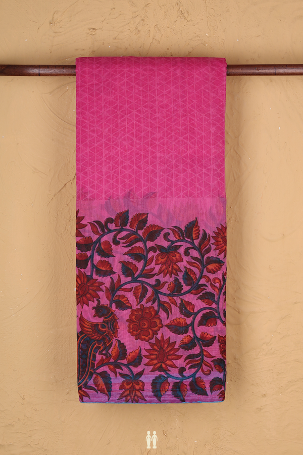 Kota Cotton Saree In Pink With Floral Design