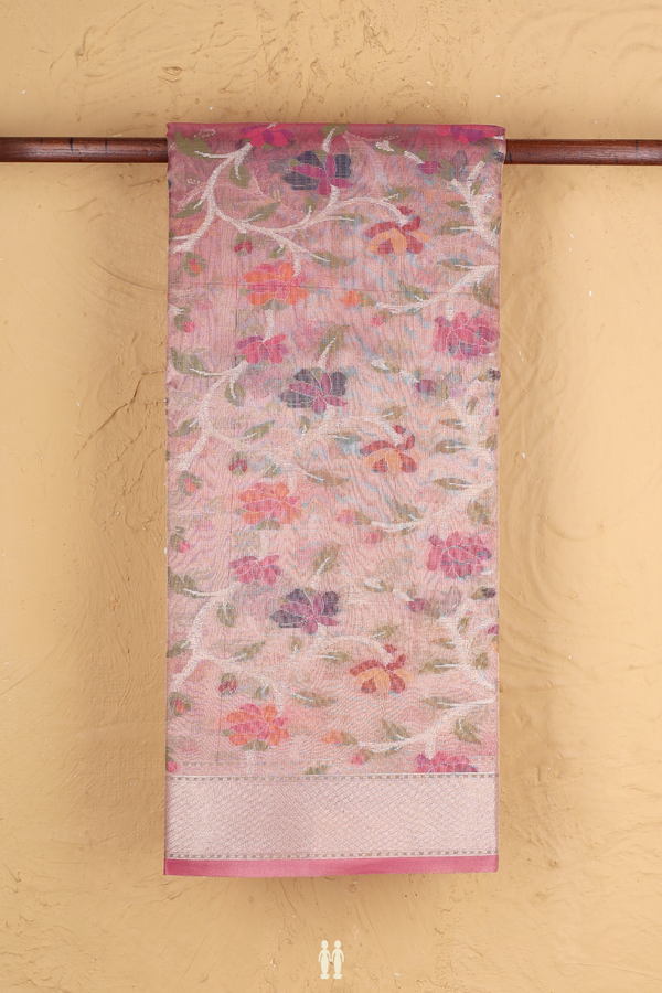 Kota Cotton Saree In Pink With Floral Design