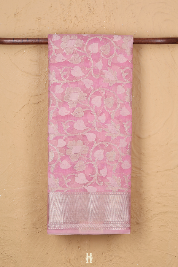 Kota Cotton Saree In Pink With Floral Design