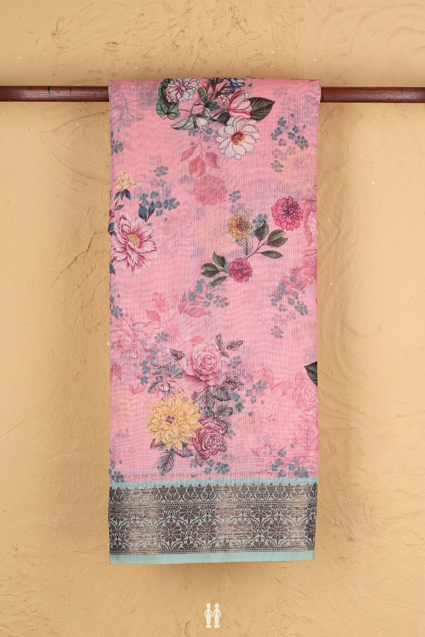 Kota Cotton Saree In Pink With Floral Design