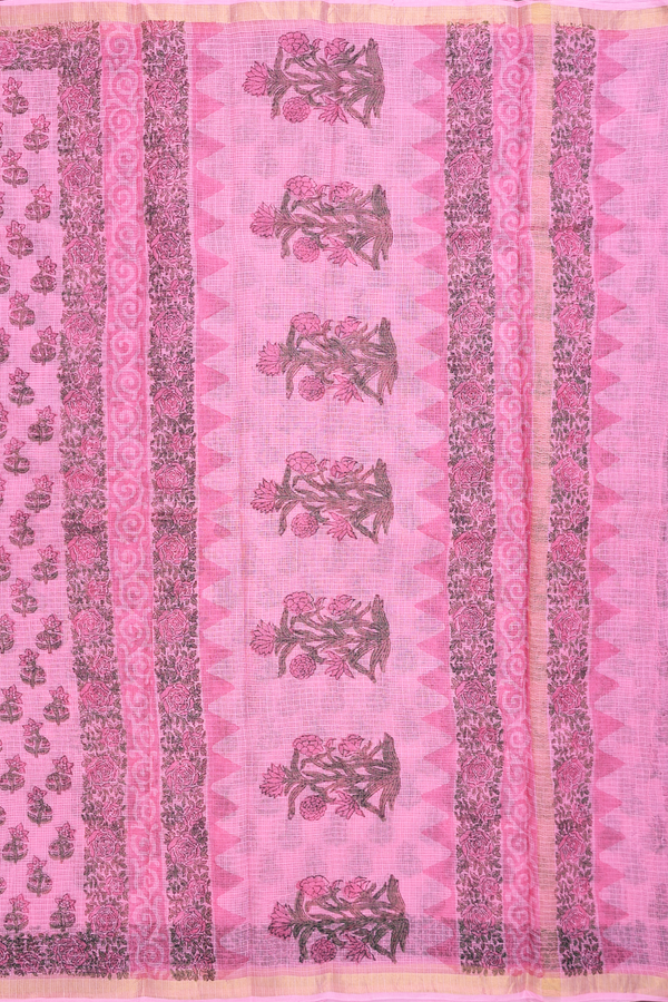 Kota Cotton Saree In Pink With Floral Design