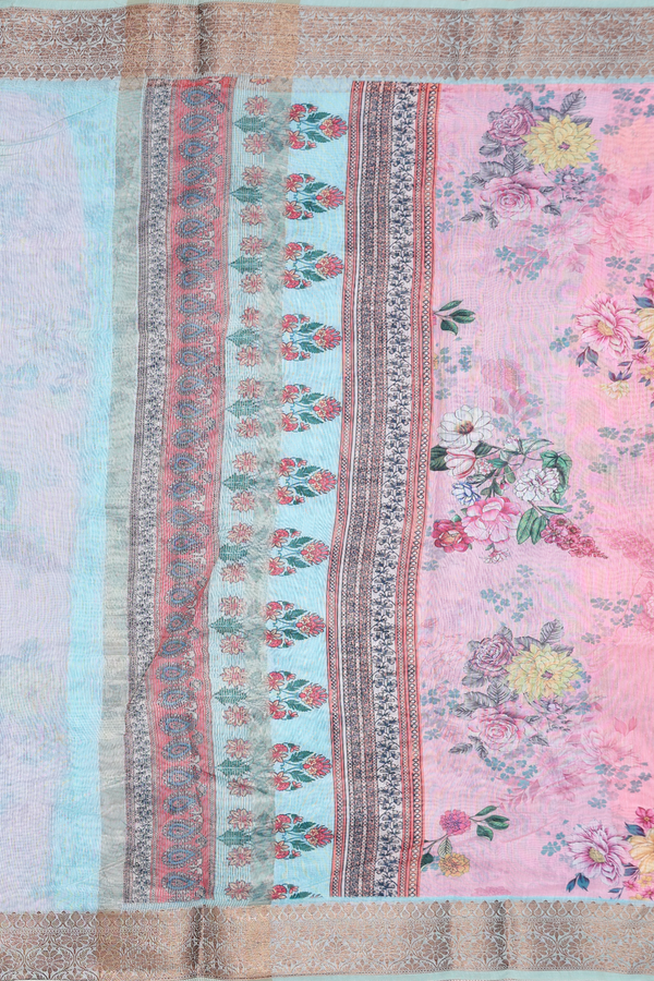 Kota Cotton Saree In Pink With Floral Design
