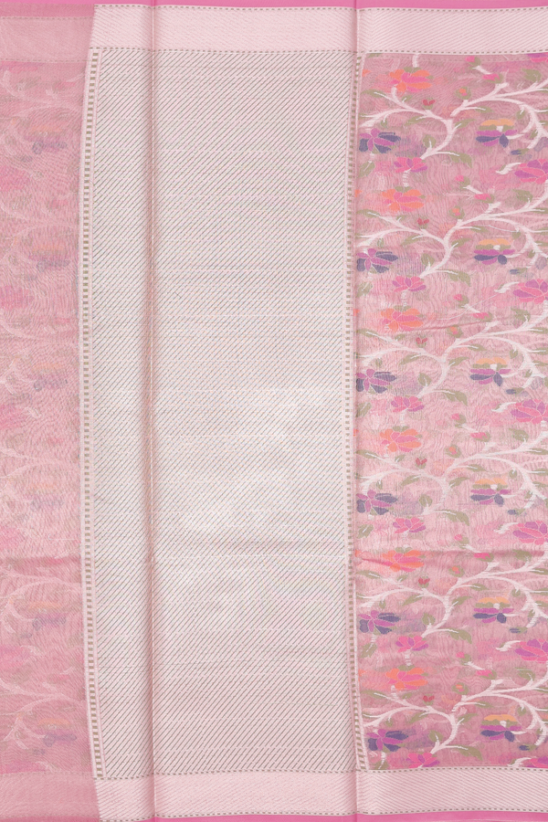 Kota Cotton Saree In Pink With Floral Design