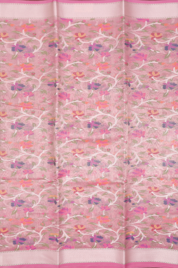 Kota Cotton Saree In Pink With Floral Design