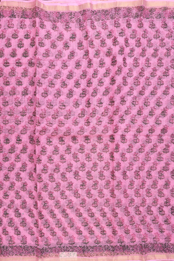 Kota Cotton Saree In Pink With Floral Design