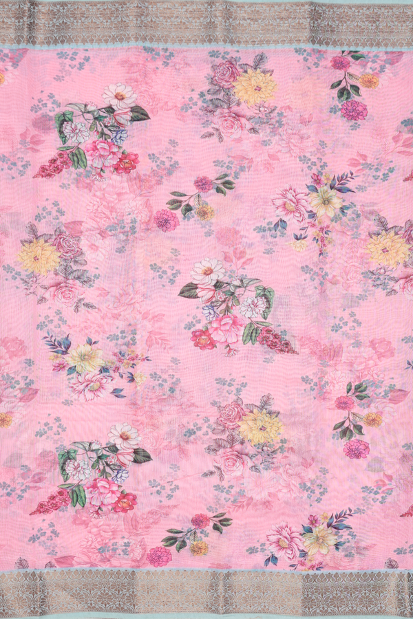 Kota Cotton Saree In Pink With Floral Design