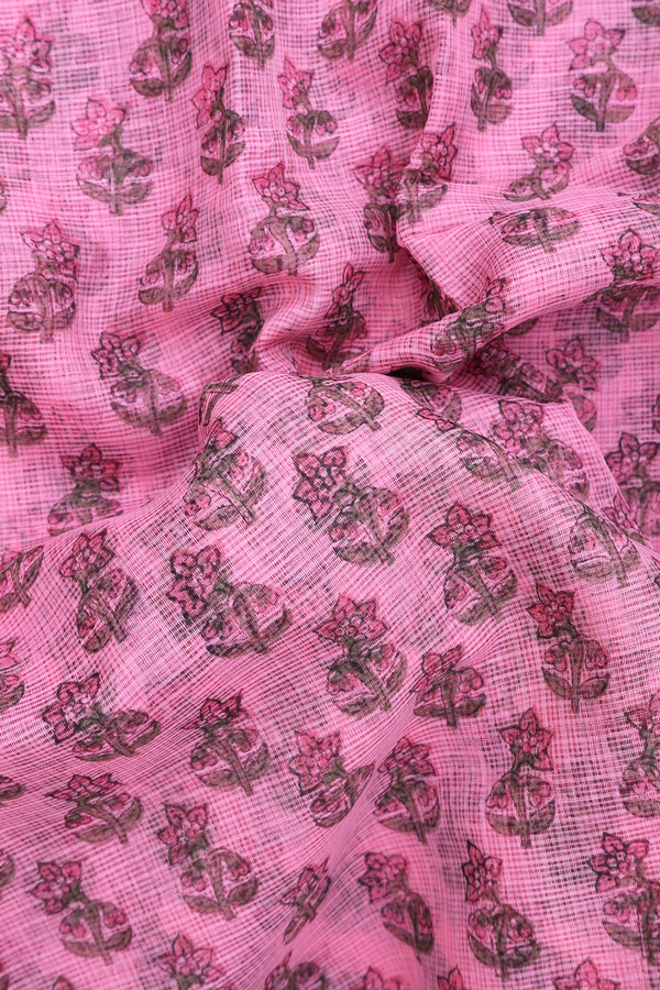 Kota Cotton Saree In Pink With Floral Design