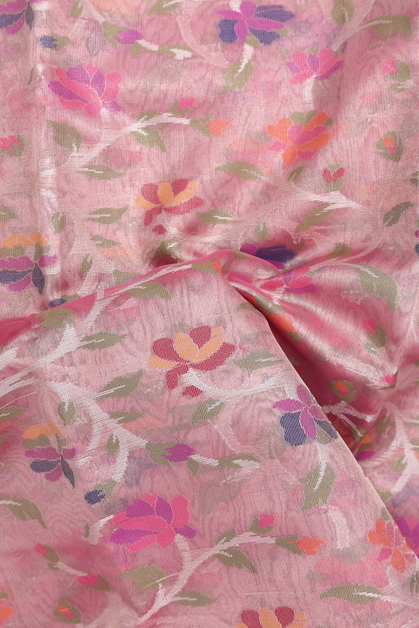 Kota Cotton Saree In Pink With Floral Design