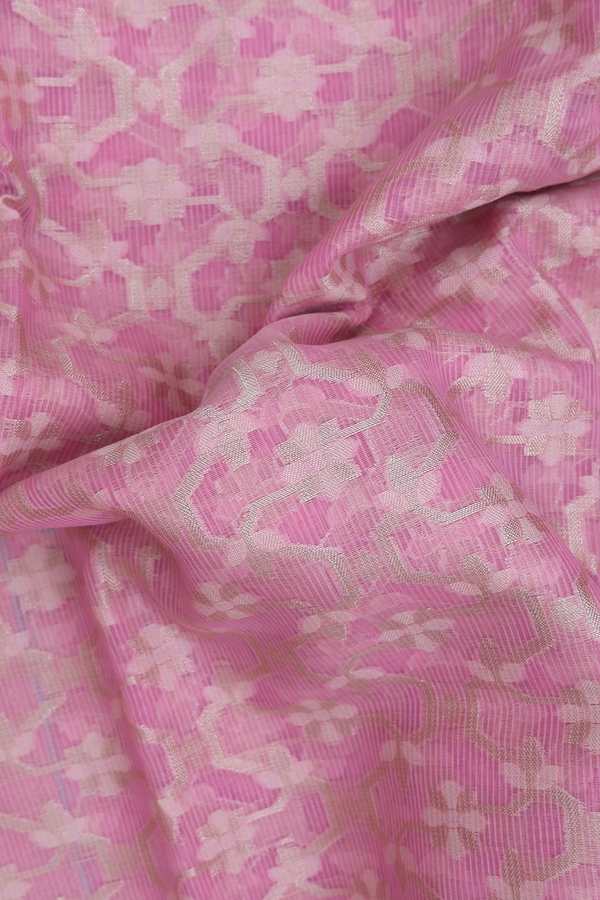 Kota Cotton Saree In Pink With Floral Design