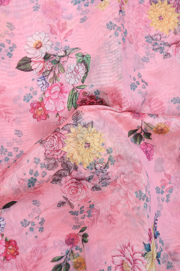 Kota Cotton Saree In Pink With Floral Design