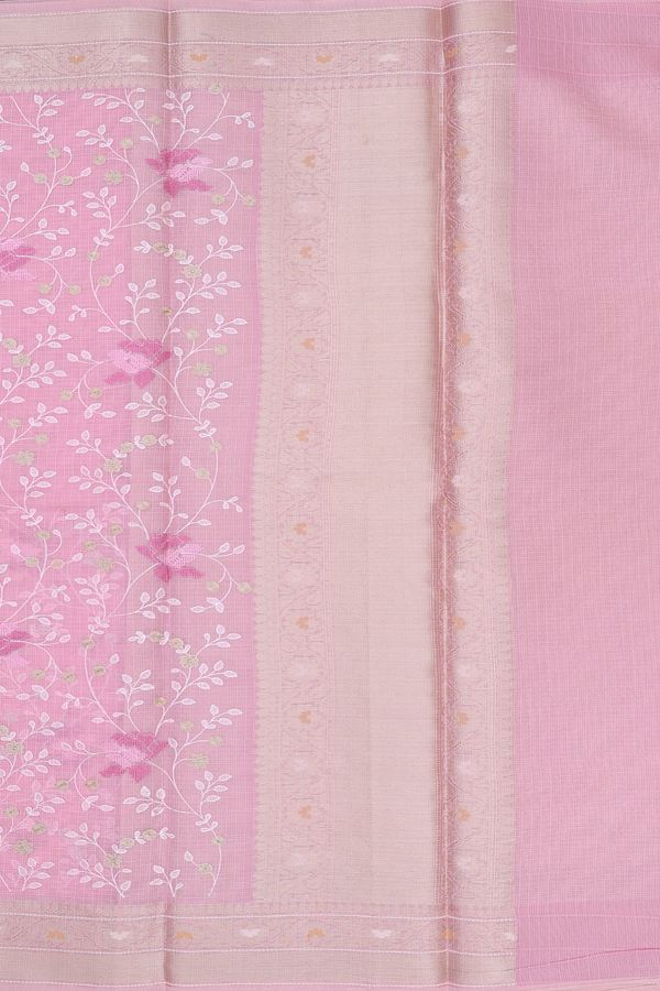 Kota Cotton Saree In Pink With Floral Embroidered Design