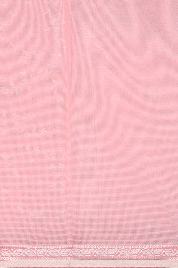 Kota Cotton Saree In Pink With Floral Embroidered Design