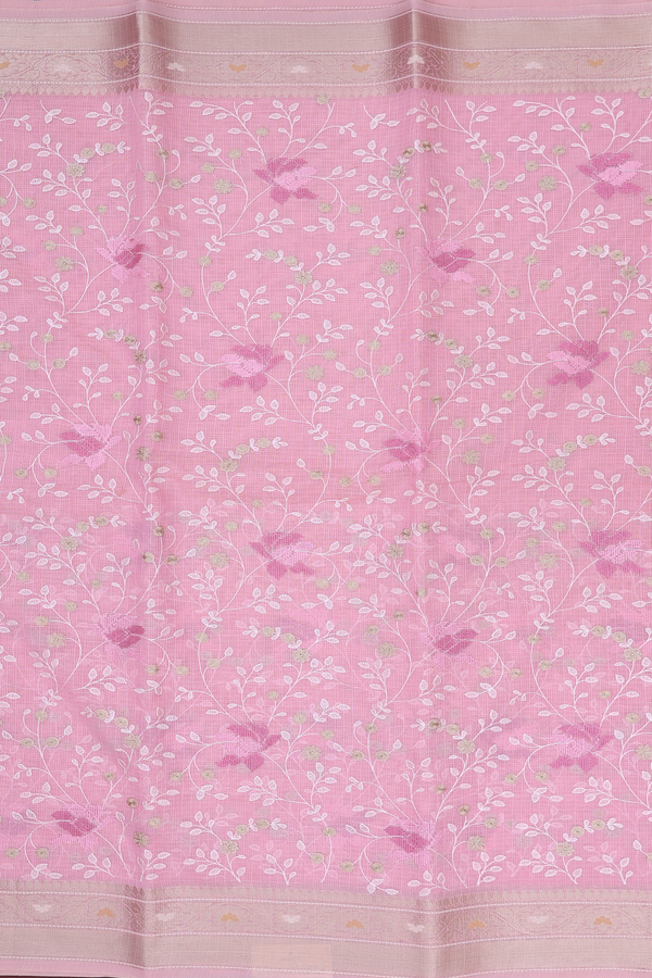 Kota Cotton Saree In Pink With Floral Embroidered Design