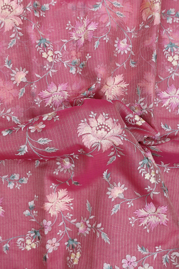 Kota Cotton Saree In Punch Pink With Embroidered Design
