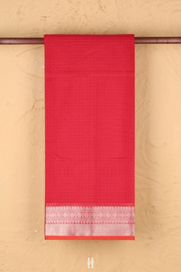 Kota Cotton Saree In Plain Red With Zari Border