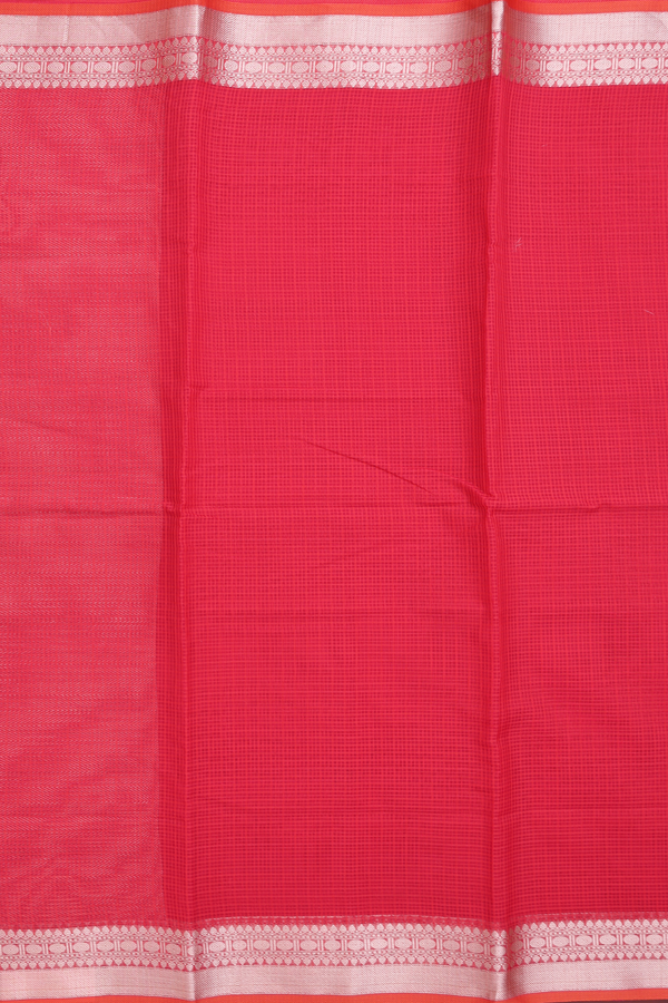 Kota Cotton Saree In Plain Red With Zari Border