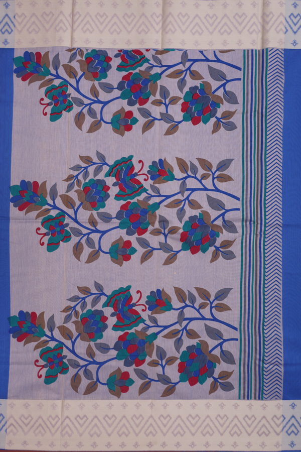 Kota Cotton Saree In Plain Royal Blue With Contrast Border