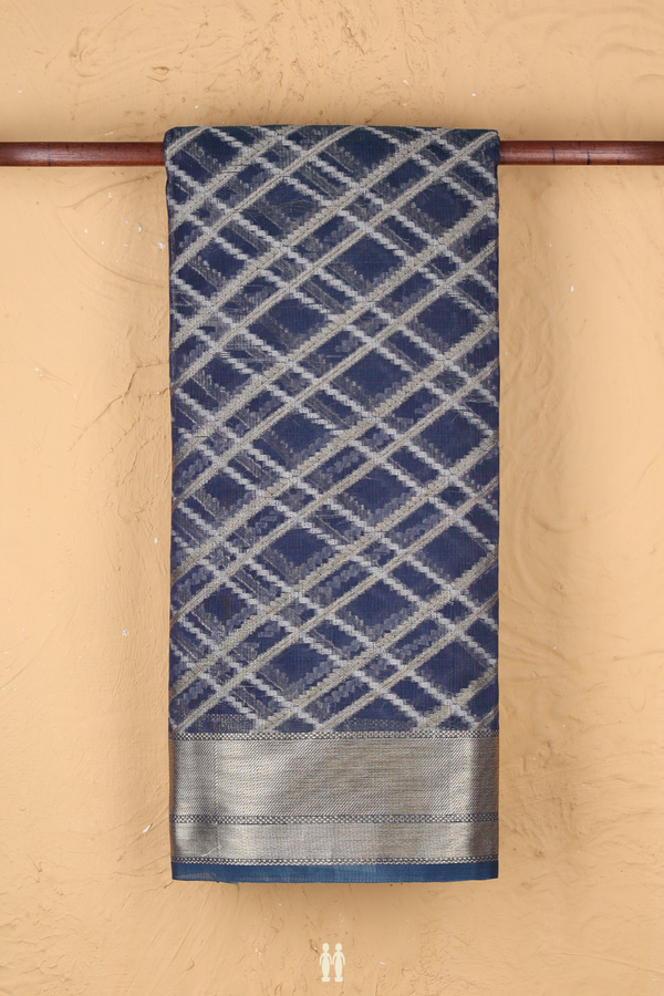 Kota Cotton Saree In Prussian Blue With Diamond Design