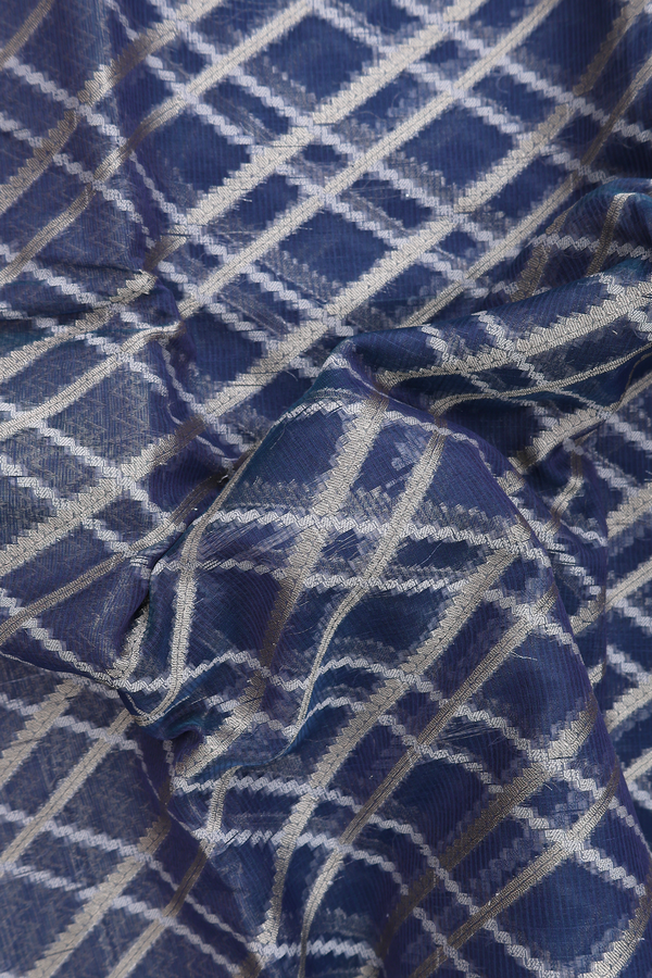 Kota Cotton Saree In Prussian Blue With Diamond Design