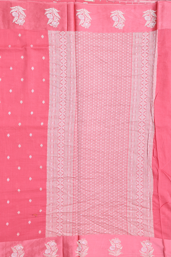 Kota Cotton Saree In Punch Pink With Zari Buttis