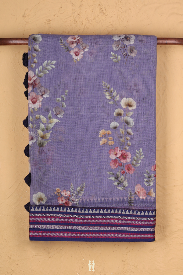 Kota Cotton Saree In Purple With Floral Design