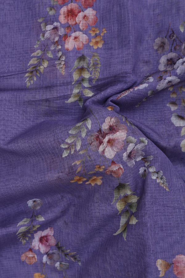 Kota Cotton Saree In Purple With Floral Design