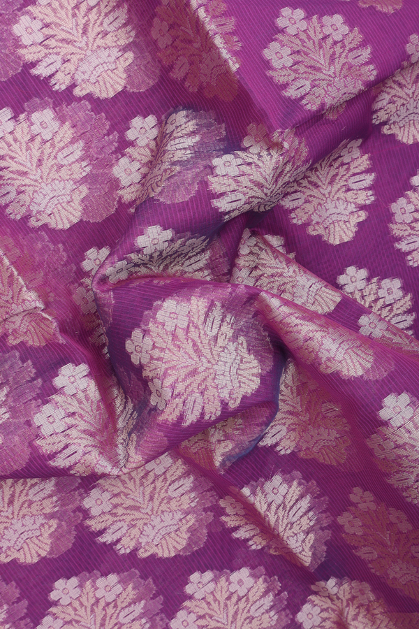 Kota Cotton Saree In Purple With Floral Design