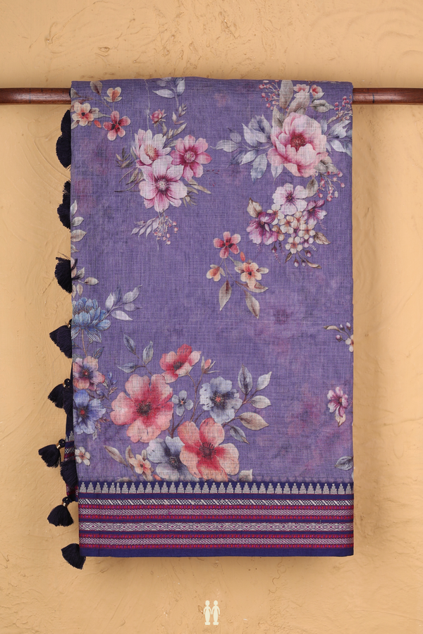 Kota Cotton Saree In Purple With Floral Printed Design