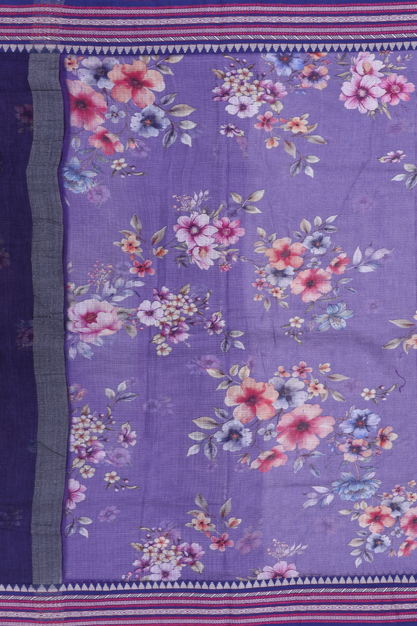 Kota Cotton Saree In Purple With Floral Printed Design