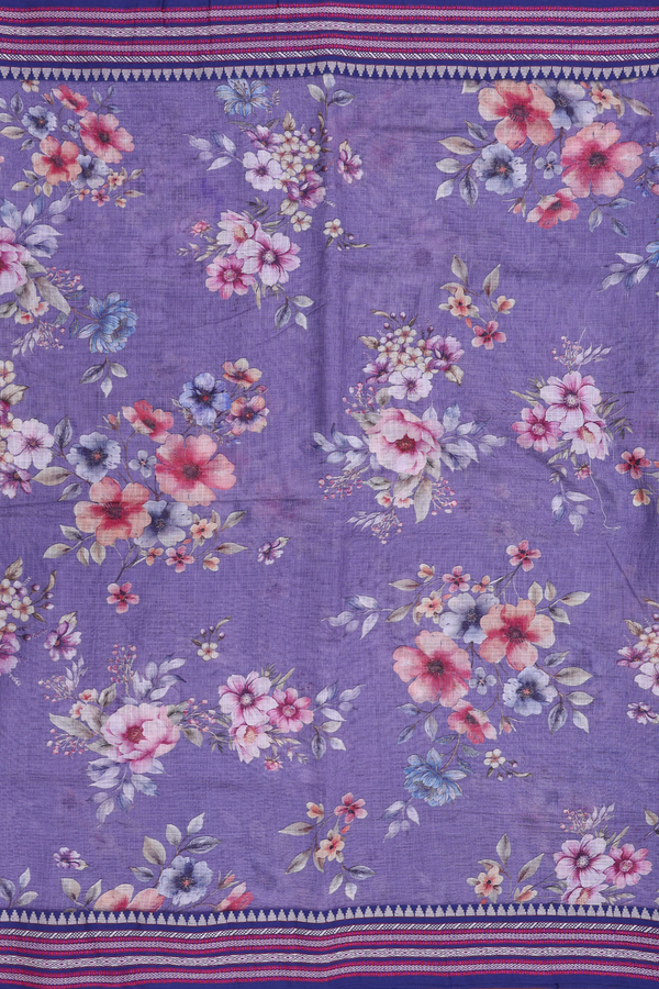 Kota Cotton Saree In Purple With Floral Printed Design