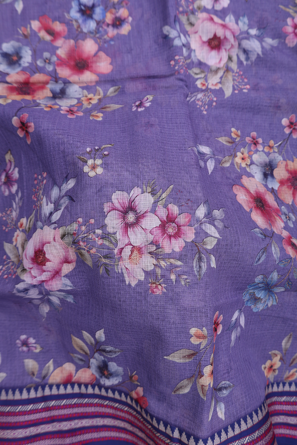 Kota Cotton Saree In Purple With Floral Printed Design