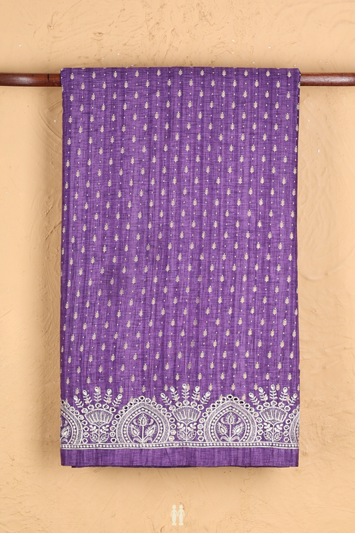 Kota Cotton Saree In Purple With Printed Buttis