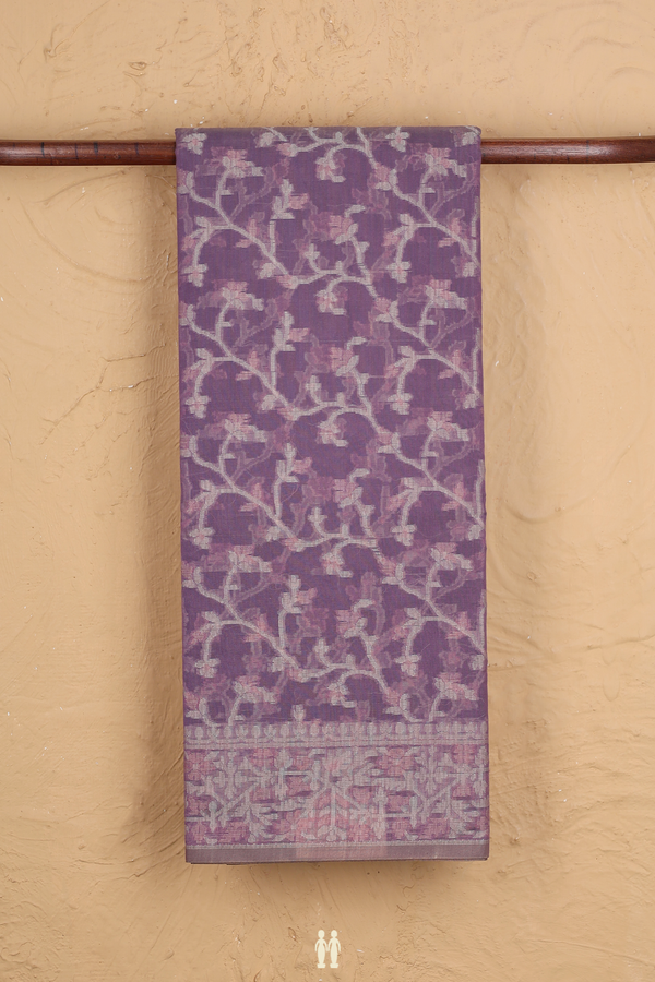 Kota Cotton Saree In Purple With Threadwork Design