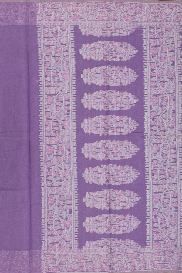 Kota Cotton Saree In Purple With Threadwork Design