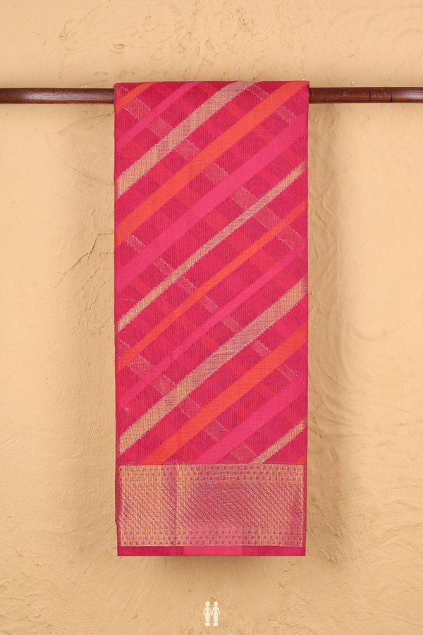 Kota Cotton Saree In Rani Pink With Diagonal Design