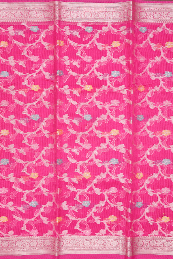 Kota Cotton Saree In Rani Pink With Floral Design