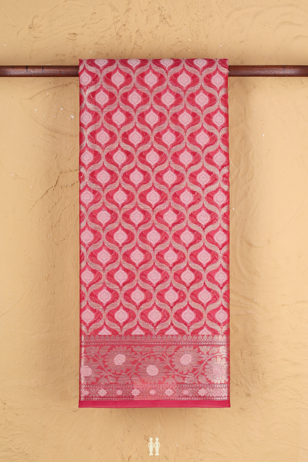 Kota Cotton Saree In Rose Red With Scallop Design