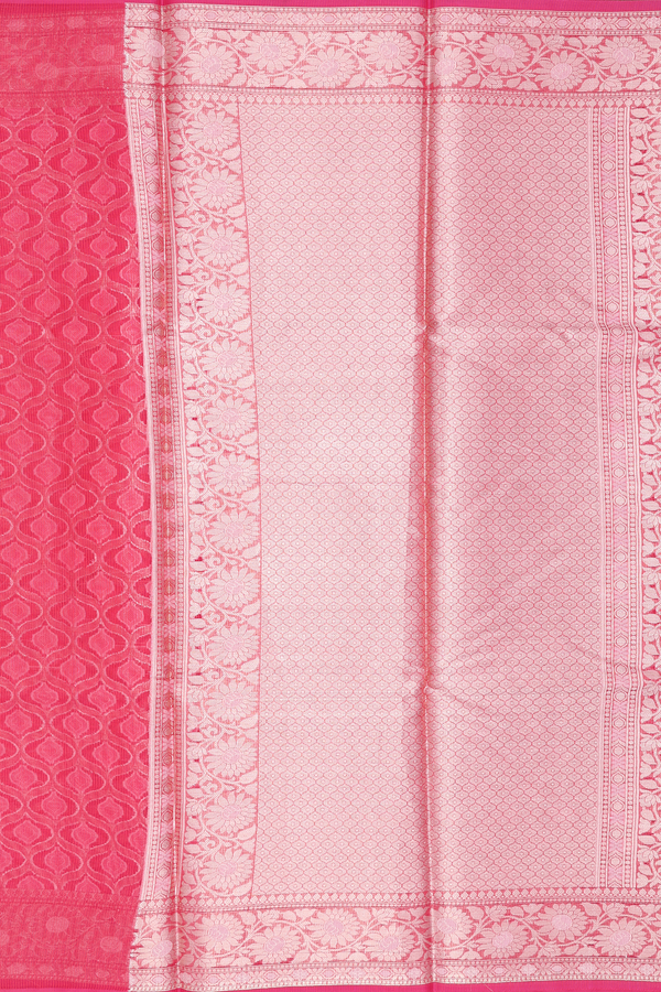 Kota Cotton Saree In Rose Red With Scallop Design