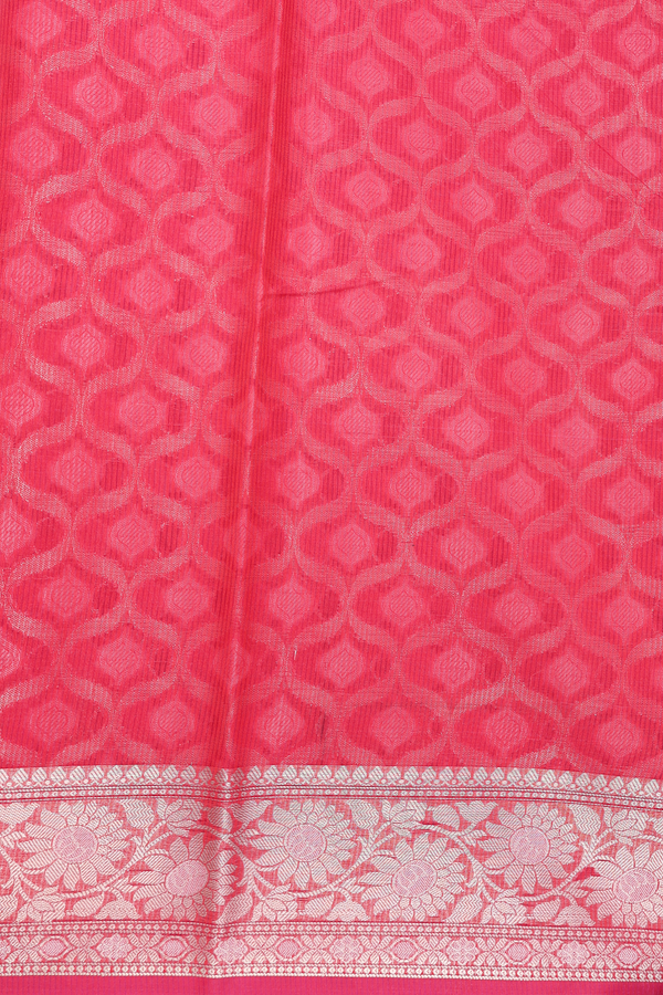 Kota Cotton Saree In Rose Red With Scallop Design