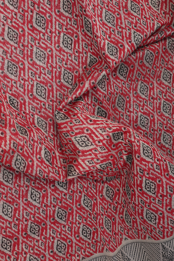 Kota Cotton Saree In Red With Allover Design